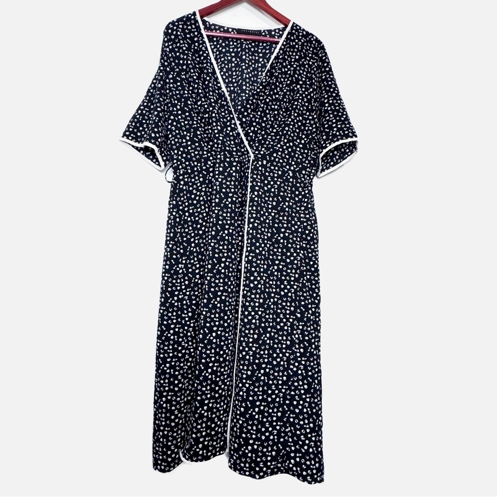 Fox + Royal Black White Abtract Dot Faux Wrap Popover Midi Dress Women’s Size 2X
